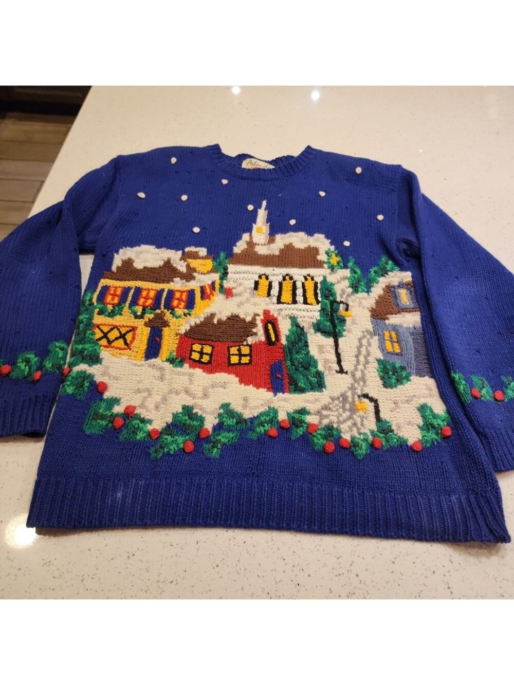 Vintage sweater pullover winter print pattern ugly christmas cotton blue M